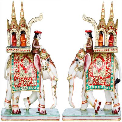 Exotic India Pair of Royal Elephant Palki, Multicolor