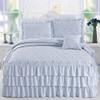 4 Piece French Country Light Blue Bedspread Set Fabulous Triple Row Matte Satin Ruffle Ruched Textured Floral Bedspreads King Size Glamorous Look Subtle Sheen Fashionable Girls Shabby Chic Bedding Set view 1