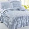 4 Piece French Country Light Blue Bedspread Set Fabulous Triple Row Matte Satin Ruffle Ruched Textured Floral Bedspreads King Size Glamorous Look Subtle Sheen Fashionable Girls Shabby Chic Bedding Set view 2