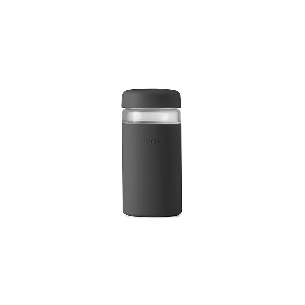 W&P Porter Glass Wide Mouth Bottle w/ Protective Silicone Sleeve | Charcoal 16 Ounces | On-the-Go | Reusable Bottle | Portable and Lightweight | Dishwasher Safe