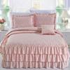4 Piece French Country Blush Pink Bedspread Set Fabulous Triple Row Matte Satin Ruffle Ruched Textured Floral Bedspreads King Size Glamorous Look Subtle Sheen Fashionable Girls Shabby Chic Bedding Set view 1