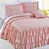 4 Piece French Country Blush Pink Bedspread Set Fabulous Triple Row Matte Satin Ruffle Ruched Textured Floral Bedspreads King Size Glamorous Look Subtle Sheen Fashionable Girls Shabby Chic Bedding Set view 2
