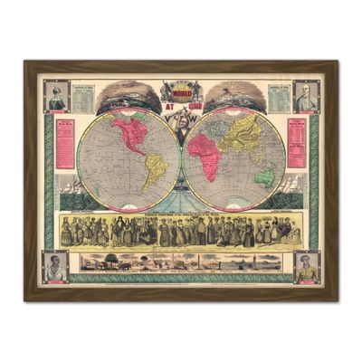 Artery8 Map Phelps 1852 World One View Statistical Artwork Framed Wall Art Print 18X24 Inch