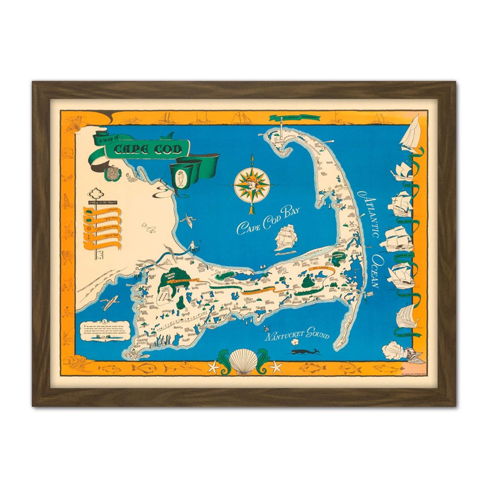 Artery8 Map Paige 1940 Cape Cod Massachusetts Artwork Framed Wall Art Print 18X24 Inch