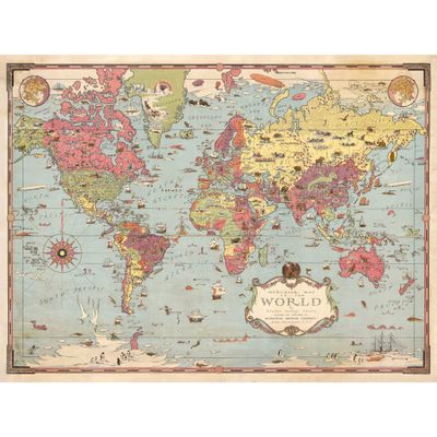 Artery8 Map Ernest Dudley Chase 1931 Mercator World Pictorial Large XL Wall Art Canvas Print