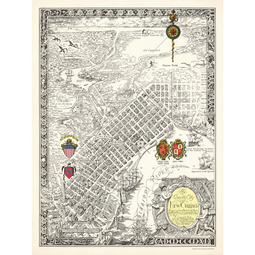Artery8 Map Curtis 1930 Creole City New Orleans Extra Large XL Wall Art Poster Print