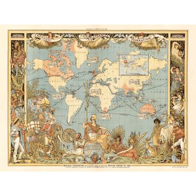 Artery8 Map Colomb 1886 Extent British Empire Large XL Wall Art Canvas Print