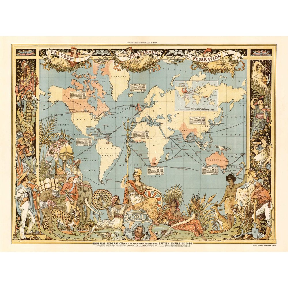 Artery8 Map Colomb 1886 Extent British Empire Large XL Wall Art Canvas Print