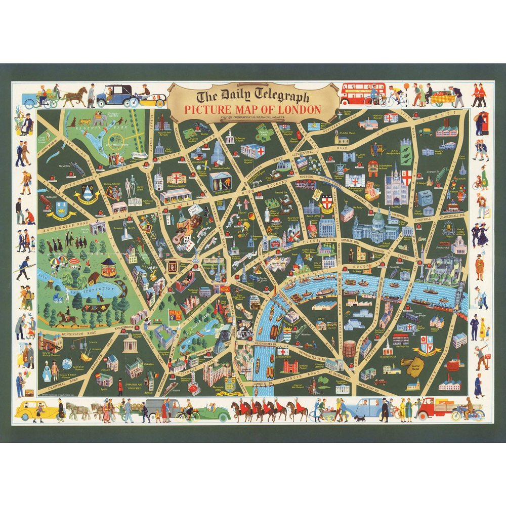 Artery8 1950 Pictorial Map Picture Map If London Large XL Wall Art Canvas Print