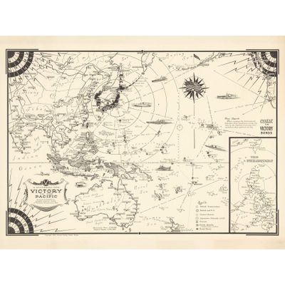 Artery8 Map Ernest Dudley Chase 1944 Pacific Victory Japan WWII Large XL Wall Art Canvas Print