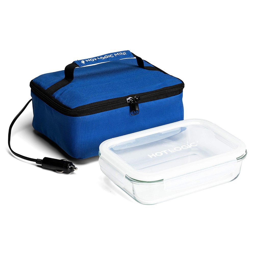 HOTLOGIC Mini Portable Electric Lunch Box Food Heater with Glass Container - Food Warmer and Heated Lunch Box for Adults Car/Home - Cook, Reheat, and Keep Your Food Warm - BLUE - 12V