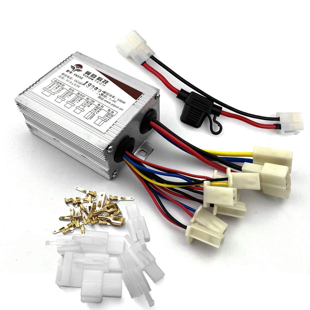 L-faster 500W Controller for Brushed DC Motor Yiyun Brush Controller 500W with Safety Fuse Block and Corresponding Plugs (48V)