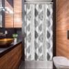 Ambesonne Geometric Stall Shower Curtain, Monochrome Style Floral Elements and Curly Stripes on Background, Fabric Bathroom Decor Set with Hooks, 54" W x 78" L, Pale Grey Charcoal Grey view 2