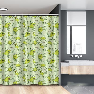 Ambesonne Cartoon Stall Shower Curtain, Childish Style Dragonflies and Frogs Smiling Funny Repetition, Fabric Bathroom Decor Set with Hooks, 54" W x 78" L, Pale Green Apple Green