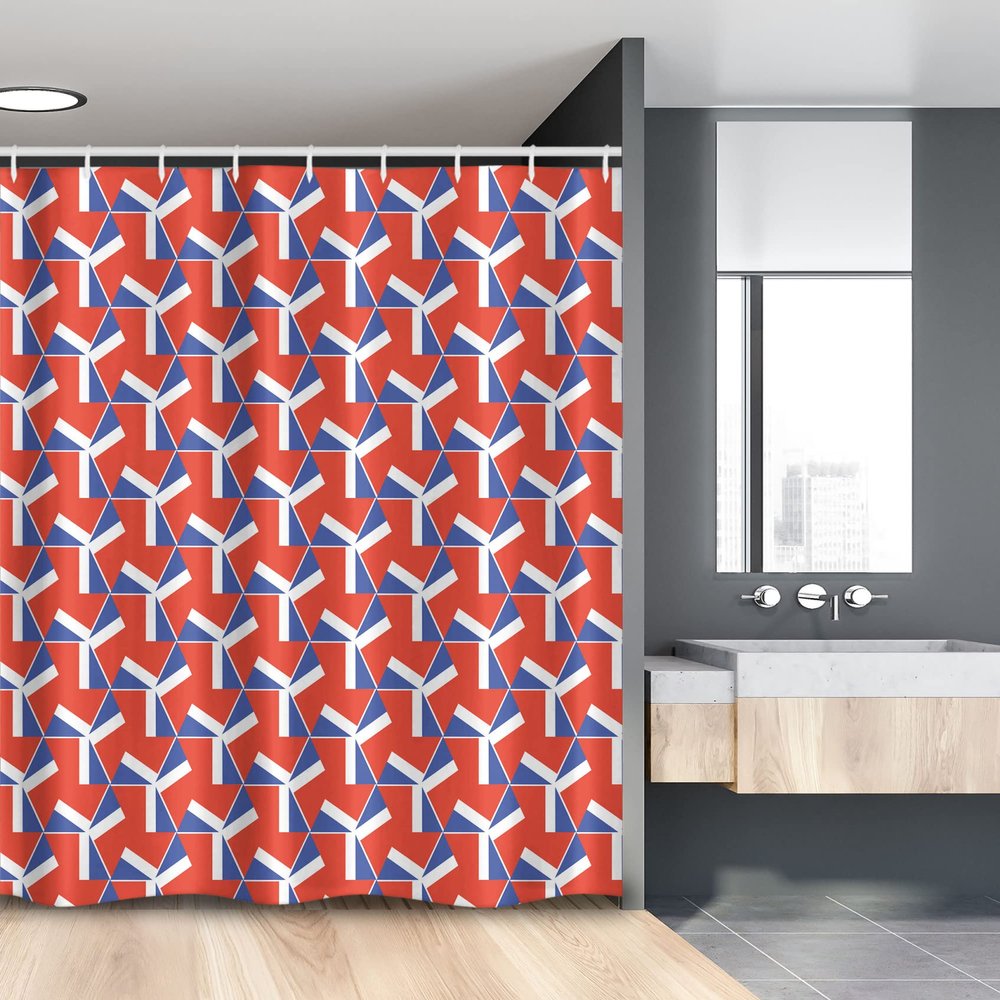 Ambesonne Geometric Stall Shower Curtain, Abstract Contemporary Illustration of Triangle Forms Pattern, Fabric Bathroom Decor Set with Hooks, 54" W x 78" L, Vermilion and Lavender Blue