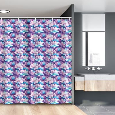Ambesonne Floral Stall Shower Curtain, Lotus Flower Bouquets Along Buds Discotic Color Blossoms Garden Artwork, Fabric Bathroom Decor Set with Hooks, 54" W x 78" L, Fuchsia and Lavender