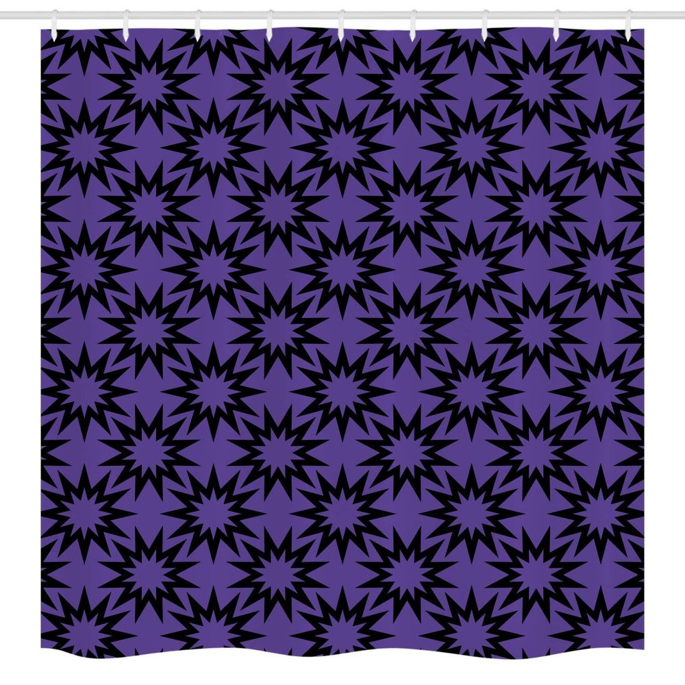 Ambesonne Geometric Stall Shower Curtain, Monochromatic Pattern of Continuous Sun Inspired Shapes Design, Fabric Bathroom Decor Set with Hooks, 54" W x 78" L, Blue Violet and Charcoal Grey