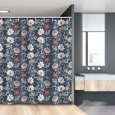 Ambesonne Floral Stall Shower Curtain, Oriental Blossom Motifs Boho Classic Petals Shabby Retro Vintage Art, Fabric Bathroom Decor Set with Hooks, 54" W x 78" L, Night Blue and Multicolor