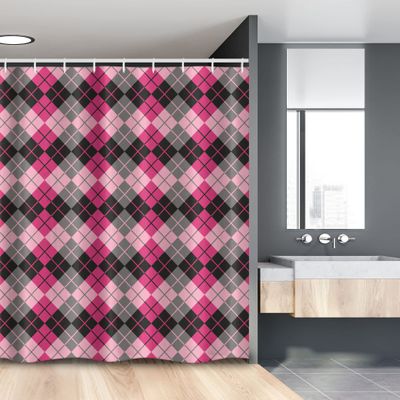 Ambesonne Geometric Stall Shower Curtain, Traditional Retro Scottish Argyle Pattern of Elements in Pink and Grey Tones, Fabric Bathroom Decor Set with Hooks, 54" W x 78" L, Multicolor