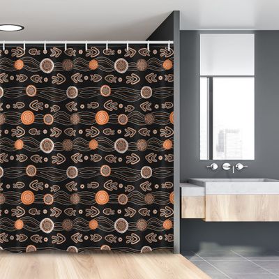 Ambesonne Tribal Stall Shower Curtain, Aboriginal Art in Funky Ethnic Tones Dotted Circle Round Boomerangs, Fabric Bathroom Decor Set with Hooks, 54" W x 78" L, Orange and Charcoal Grey