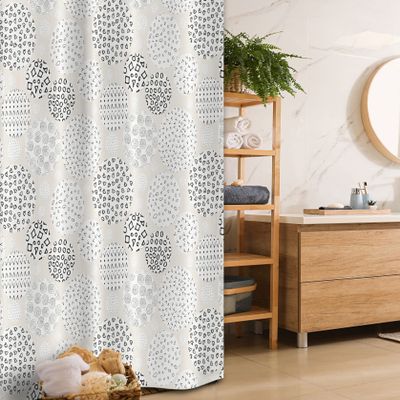 Ambesonne Geometric Stall Shower Curtain, Abstract Circles Inner Hearts Zigzags Ovals Spirals Neutral Design, Fabric Bathroom Decor Set with Hooks, 36" W x 72" L, Charcoal Grey Eggshell