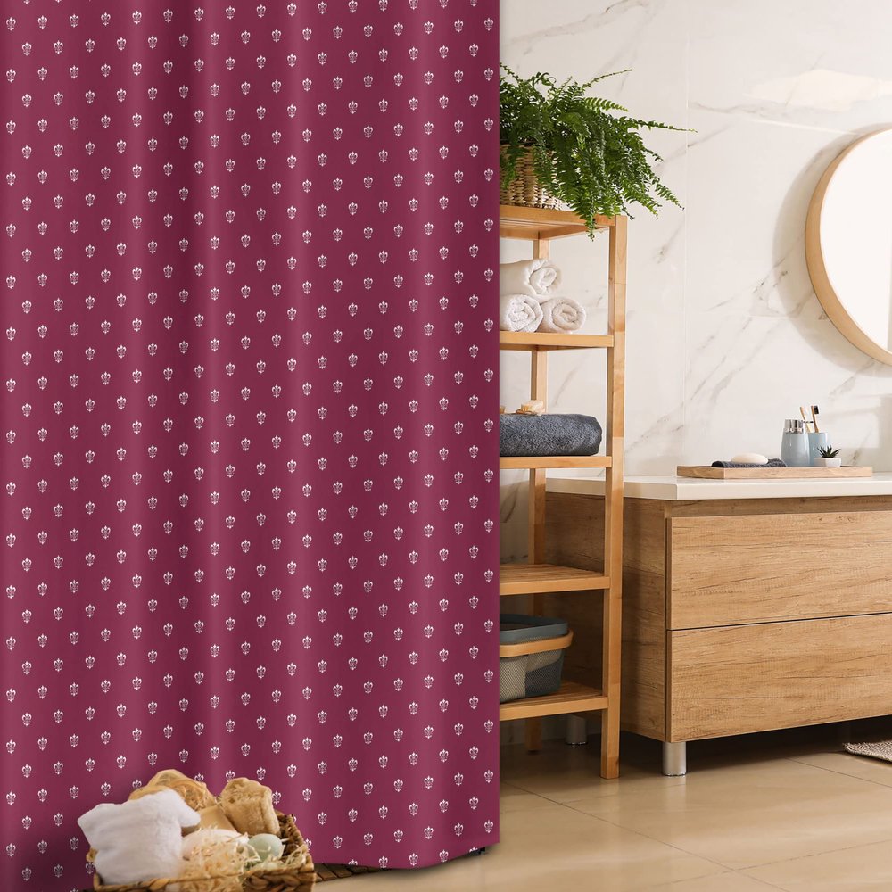 Ambesonne Fleur De Lis Stall Shower Curtain, Rococo Royal Pattern Crown Traditional European Nobility Feminine Art, Fabric Bathroom Decor Set with Hooks, 36" W x 72" L, Dark Magenta White