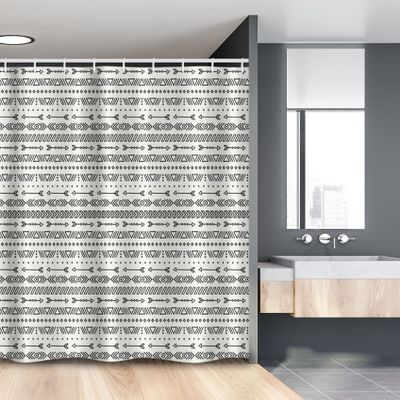 Ambesonne Geometric Stall Shower Curtain, Hand Drawn Inspired Monochrome with Various Elements, Fabric Bathroom Decor Set with Hooks, 54" W x 78" L, Charcoal Grey White