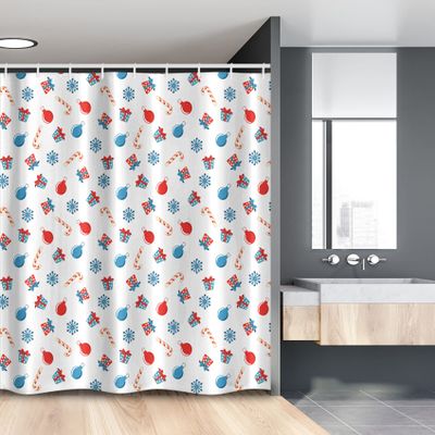 Ambesonne Christmas Stall Shower Curtain, Snowflakes Surprise Present Boxes Classical Candy Canes and Noel Baubles, Fabric Bathroom Decor Set with Hooks, 54" W x 78" L, Scarlet Blue Beige