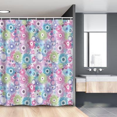 Ambesonne Floral Stall Shower Curtain, Colorful Pastel Pattern with Flowers and Vintage Curls Ornate Style Gerbera Daisies, Fabric Bathroom Decor Set with Hooks, 54" W x 78" L, Multicolor