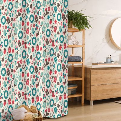 Ambesonne Christmas Stall Shower Curtain, Retro Style Traditional New Year Party Holly Wreath Socks, Fabric Bathroom Decor Set with Hooks, 36" W x 72" L, Dark Brown Dark Coral