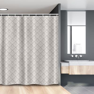 Ambesonne Damask Stall Shower Curtain, Tile with Oriental Design Elements Revival Swirled Leaf Motif, Fabric Bathroom Decor Set with Hooks, 54" W x 78" L, Taupe White
