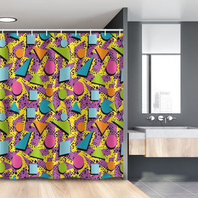 Ambesonne Vintage Stall Shower Curtain, Funky Geometric 80s Memphis Fashion Style Colorful Pop Art Inspired Pattern, Fabric Bathroom Decor Set with Hooks, 54" W x 78" L, Multicolor