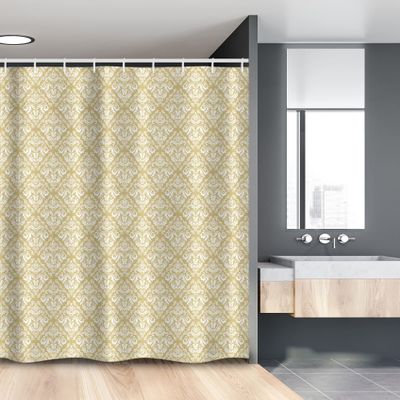Ambesonne Damask Stall Shower Curtain, Vintage and Style Soft Pastel Colored Pale Damask on Coffee Background, Fabric Bathroom Decor Set with Hooks, 54" W x 78" L, Tan and White