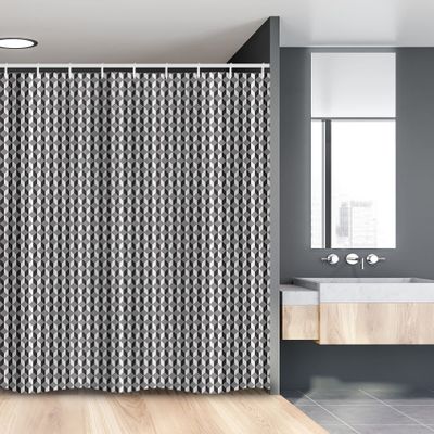 Ambesonne Geometric Stall Shower Curtain, Herringbone Zigzags Stacked Cubes Pattern Greyscale Illustration, Fabric Bathroom Decor Set with Hooks, 54" W x 78" L, Black Grey and Pale Grey