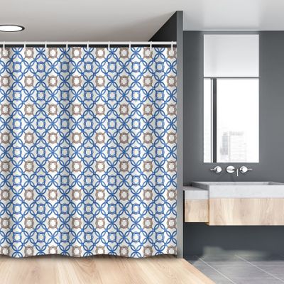 Ambesonne Quatrefoil Stall Shower Curtain, Delft Blue Inspired Pattern Intricate Old Dutch Tile Motifs, Fabric Bathroom Decor Set with Hooks, 54" W x 78" L, Pale Brown Blue White
