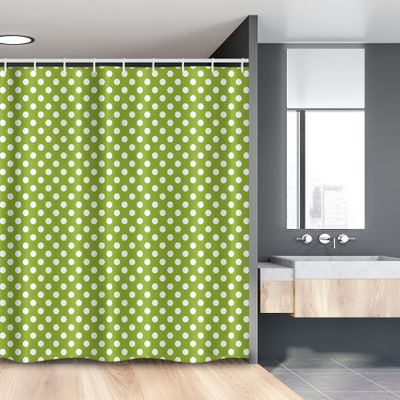 Ambesonne Geometric Stall Shower Curtain, Retro Style Simple Image of Polka Dots Circle Shapes in Repetitive Pattern, Fabric Bathroom Decor Set with Hooks, 54" W x 78" L, Lime Green White