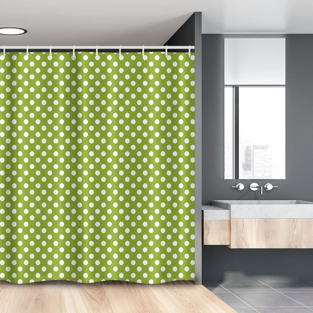 Ambesonne Geometric Stall Shower Curtain, Retro Style Simple Image of Polka Dots Circle Shapes in Repetitive Pattern, Fabric Bathroom Decor Set with Hooks, 54" W x 78" L, Lime Green White