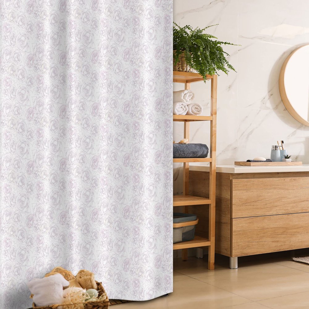 Ambesonne Floral Stall Shower Curtain, Simplistic Thin Lines Sketch Art Gracious Flower Roses Repetitive Print, Fabric Bathroom Decor Set with Hooks, 36" W x 72" L, Rose and Pale Mauve