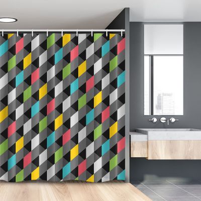 Ambesonne Geometric Stall Shower Curtain, Abstract Art Style Illustration of Colorful Squares Modern Expression Pattern, Fabric Bathroom Decor Set with Hooks, 54" W x 78" L, Multicolor