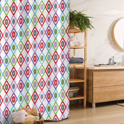 Ambesonne Floral Stall Shower Curtain, Abstract Squares with Flowers Spring Summer Blooms Nature Revival Patchwork Print, Fabric Bathroom Decor Set with Hooks, 36" W x 72" L, Multicolor