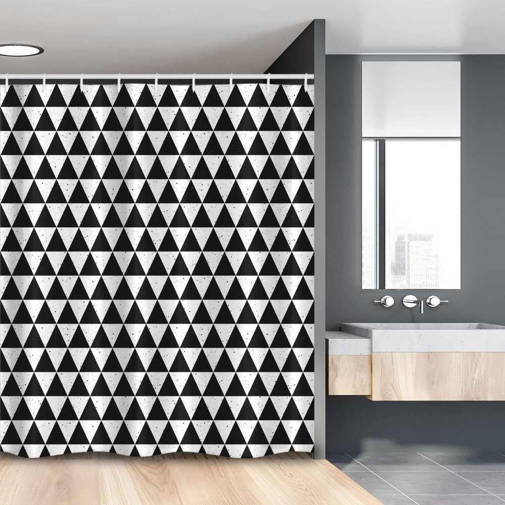 Ambesonne Geometric Stall Shower Curtain, Grunge Style Continuing Triangular Scattered on a Plain Background, Fabric Bathroom Decor Set with Hooks, 54" W x 78" L, Charcoal Grey and White