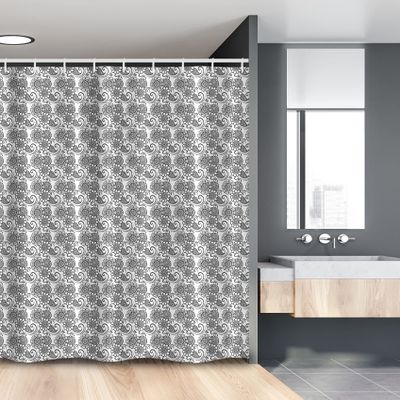 Ambesonne Floral Stall Shower Curtain, Flower Pattern with Ornamental Traditional Effects Oriental Style Asian, Fabric Bathroom Decor Set with Hooks, 54" W x 78" L, Charcoal Grey and White