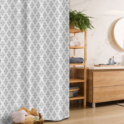 Ambesonne Damask Stall Shower Curtain, Oriental Repetitive Leaves Ornaments Classical Plain Pattern Illustration, Fabric Bathroom Decor Set with Hooks, 36" W x 72" L, Taupe Grey and White