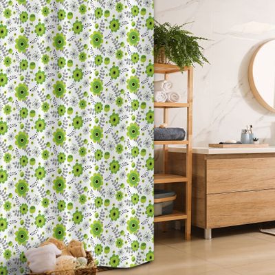 Ambesonne Floral Stall Shower Curtain, Fresh Tones Spring Blossoming Leaves Ornaments Plain Background, Fabric Bathroom Decor Set with Hooks, 36" W x 72" L, Yellow Green Fern Green