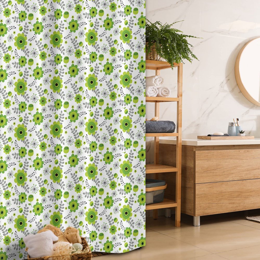 Ambesonne Floral Stall Shower Curtain, Fresh Tones Spring Blossoming Leaves Ornaments Plain Background, Fabric Bathroom Decor Set with Hooks, 36" W x 72" L, Yellow Green Fern Green