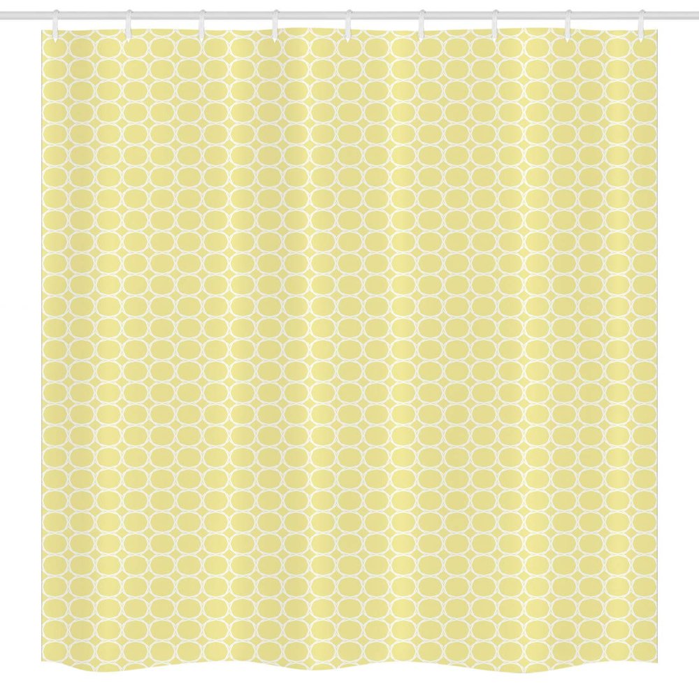 Ambesonne Geometric Stall Shower Curtain, Abstract Simplistic Continuous Pattern Circular Shapes in Pastel Tone, Fabric Bathroom Decor Set with Hooks, 54" W x 78" L, Pale Yellow and White