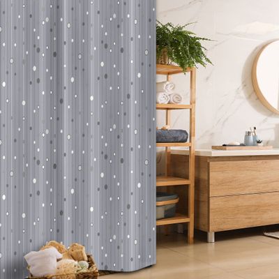 Ambesonne Geometric Stall Shower Curtain, Polka Dots Connected with Thin Vertical Stripes, Fabric Bathroom Decor Set with Hooks, 36" W x 72" L, Purpleblue Dimgray