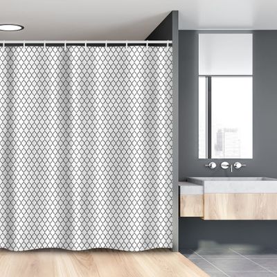 Ambesonne Quatrefoil Stall Shower Curtain, Moroccan Monochrome Lattice Symmetrical Classic Lines Motif Print, Fabric Bathroom Decor Set with Hooks, 54" W x 78" L, Charcoal Grey and White