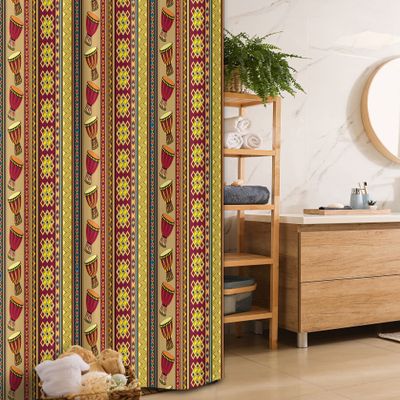 Ambesonne Ethnic Stall Shower Curtain, Pattern with Abstract Folk and Drum Traditional Design, Fabric Bathroom Decor Set with Hooks, 36" W x 72" L, Multicolor