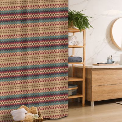 Ambesonne Ethnic Stall Shower Curtain, Seamless Pattern with Motifs Horizontal Stripes, Fabric Bathroom Decor Set with Hooks, 36" W x 72" L, Turquoise Burgundy